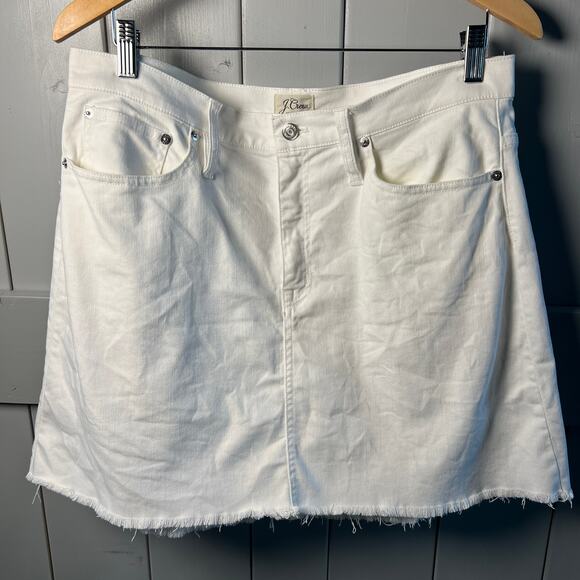 J. Crew White Denim Raw Edge Hem Mini Skirt Size 32 - Picture 2 of 5